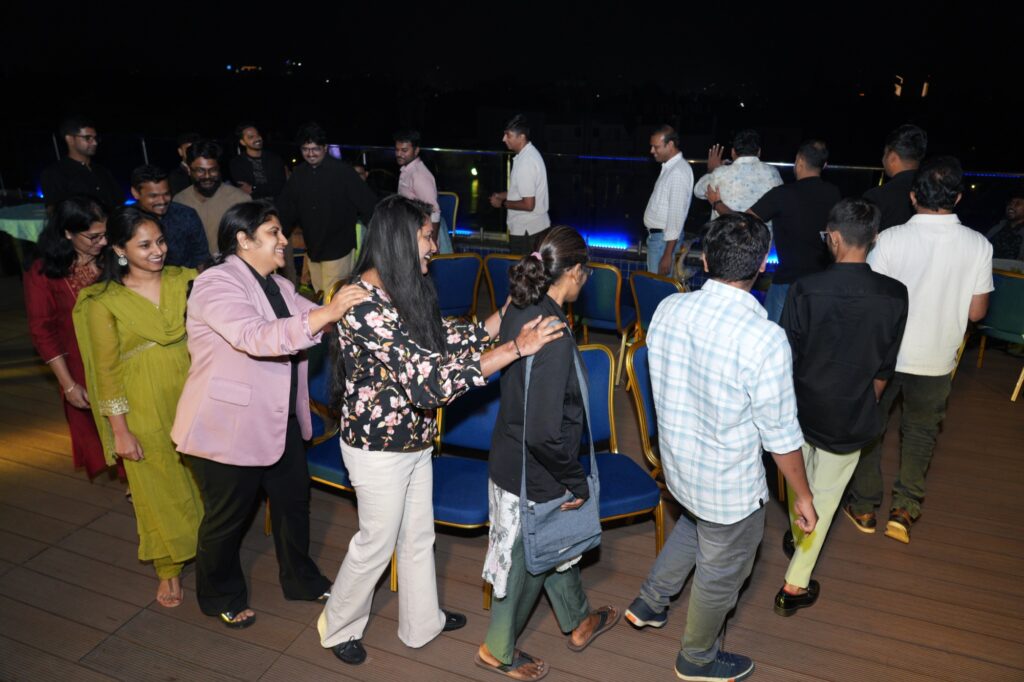 Vela Technologies India colleagues celebrating together at the evening function